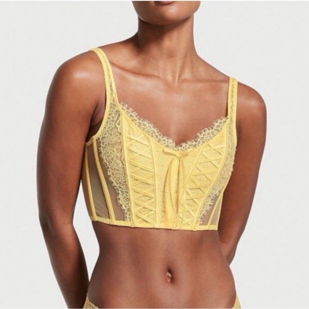 Victorias Secret Dream Angels Yellow Corset Top Size Large Lace Bow